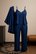 3-Piece Premium Satin Sleepwear Set for Women �Camisole, Pants & Robe | Nightwear & Loungewear | Free Size (Maroon)