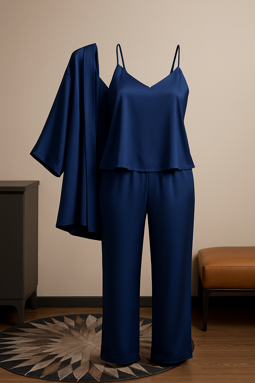 3-Piece Premium Satin Sleepwear Set for Women �Camisole, Pants & Robe | Nightwear & Loungewear | Free Size (Maroon)