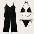Satin Silk Camisole & Pajama with Bikini Set �Dual Style Nightwear for Women (Maroon)
