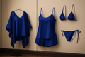 Luxury Satin Sleepwear Trio for Women | Robe, Slip Dress & Halter Bikini Set | Free Size (Maroon)