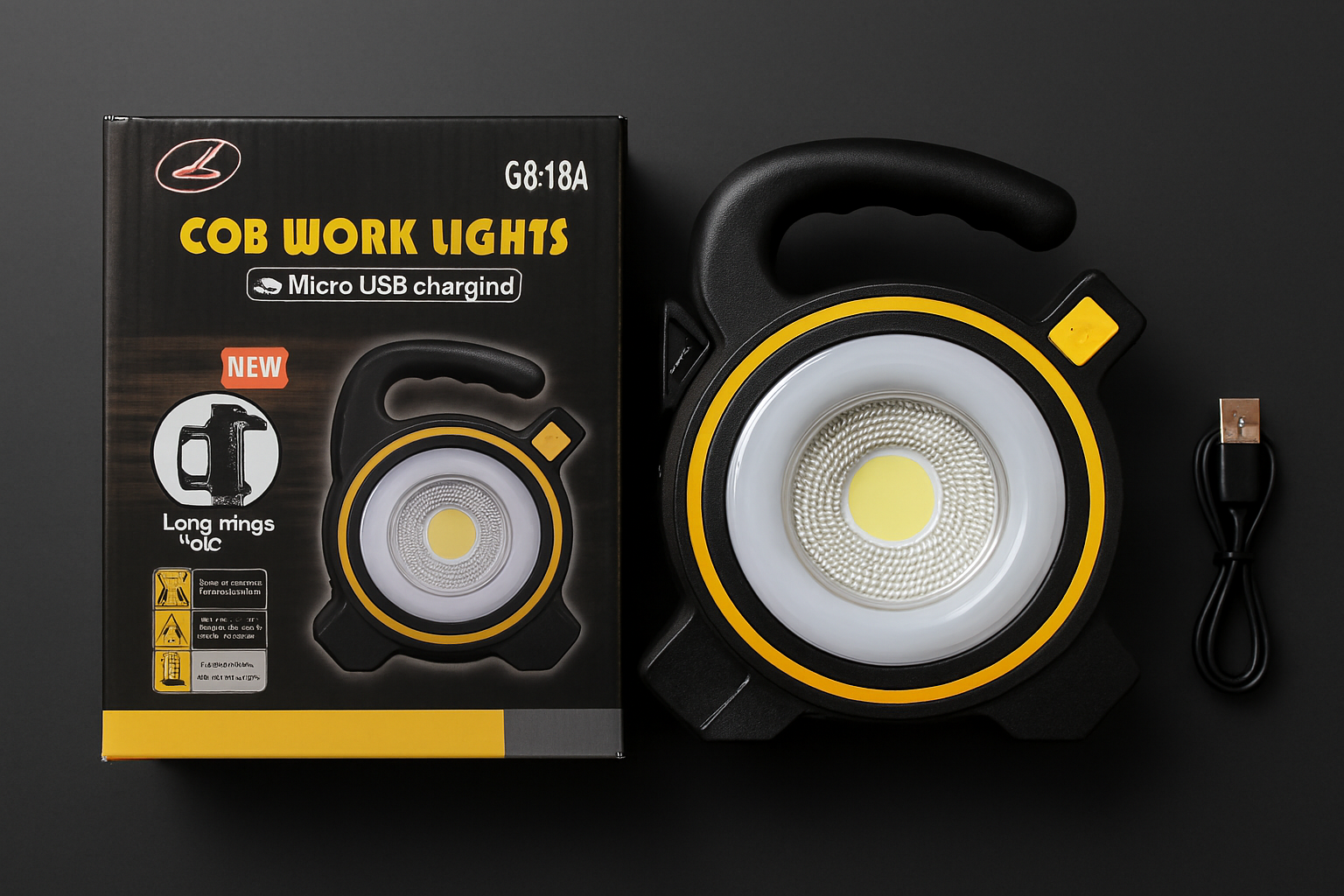 COB LED Work Light JY-819A �Rechargeable Portable Torch with Micro USB Charging, Ultra-Bright Illumination &amp; Durable Design for Home, Car &amp; Outdoor Use