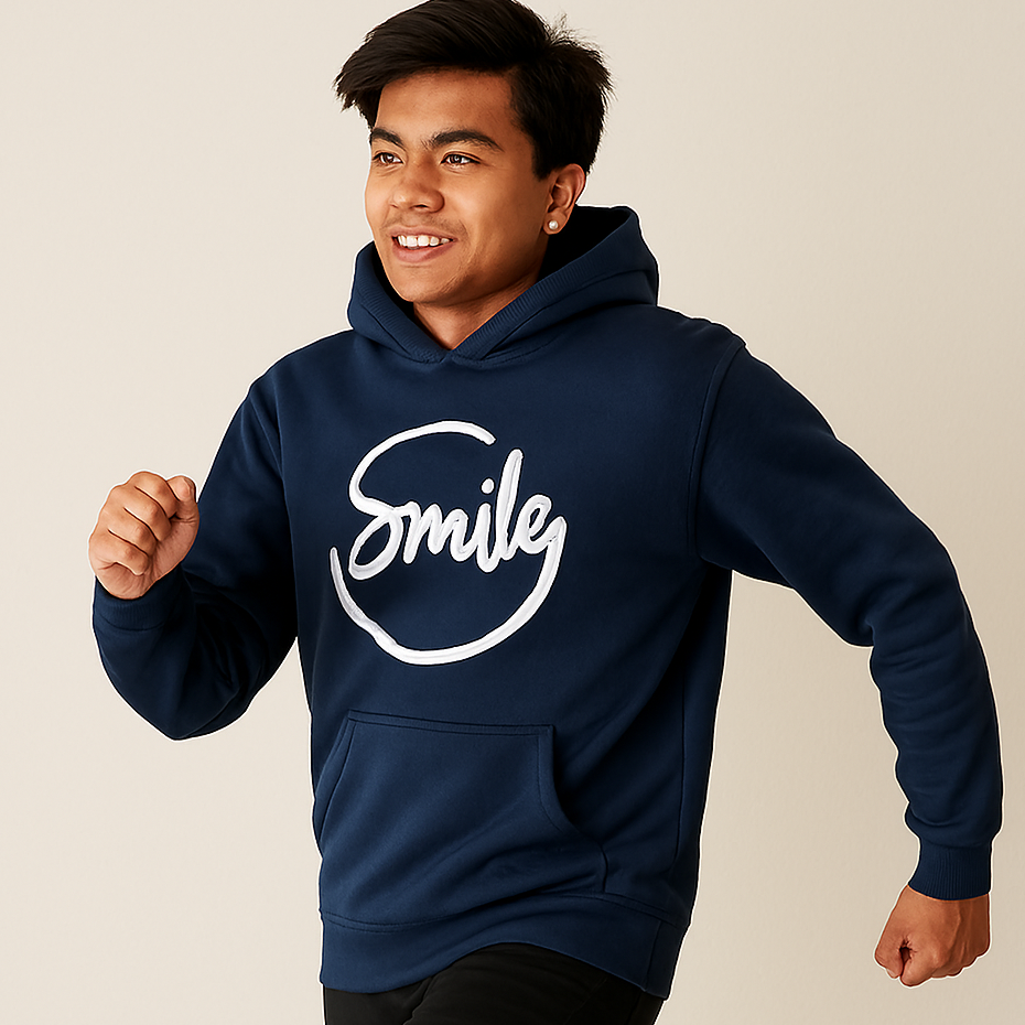 Navy Blue Smile Hoodie for Men | Premium Quality, Stylish &amp; Machine Washable - MEDIUM