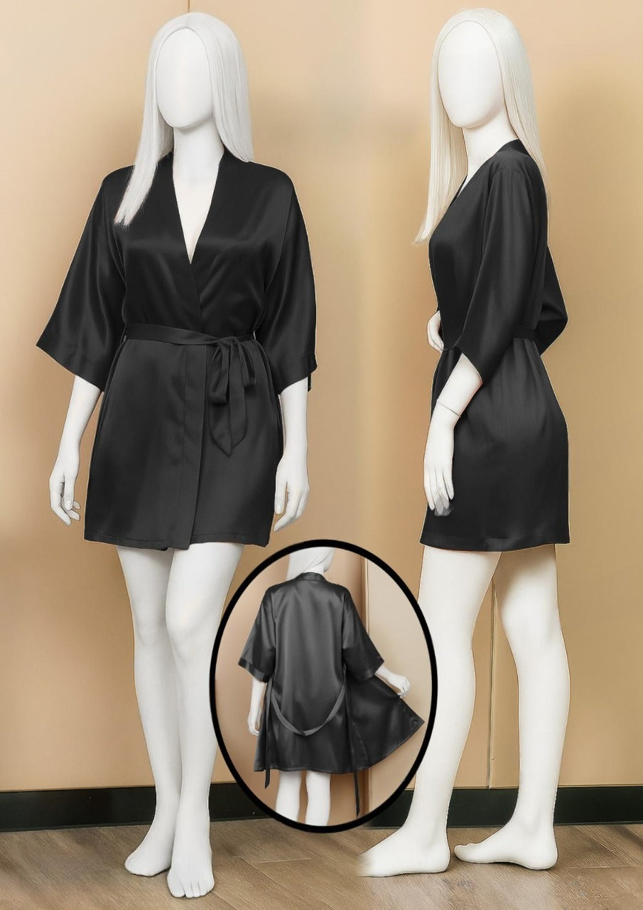 Satin Gown/Robe �Short Length with Waist Tie (Maroon)