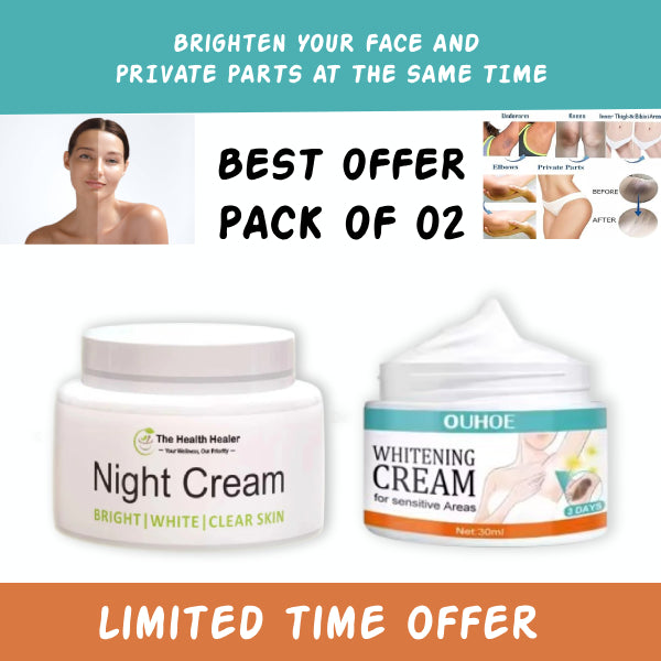 Pack Of 02 | The Health Healer Night Cream 50 ml And Whitening Cream 30ml for Private Areas &amp; Private Part �Effective Brightening for Underarms and Sensitive Area for Men and Women | 7 Days Results