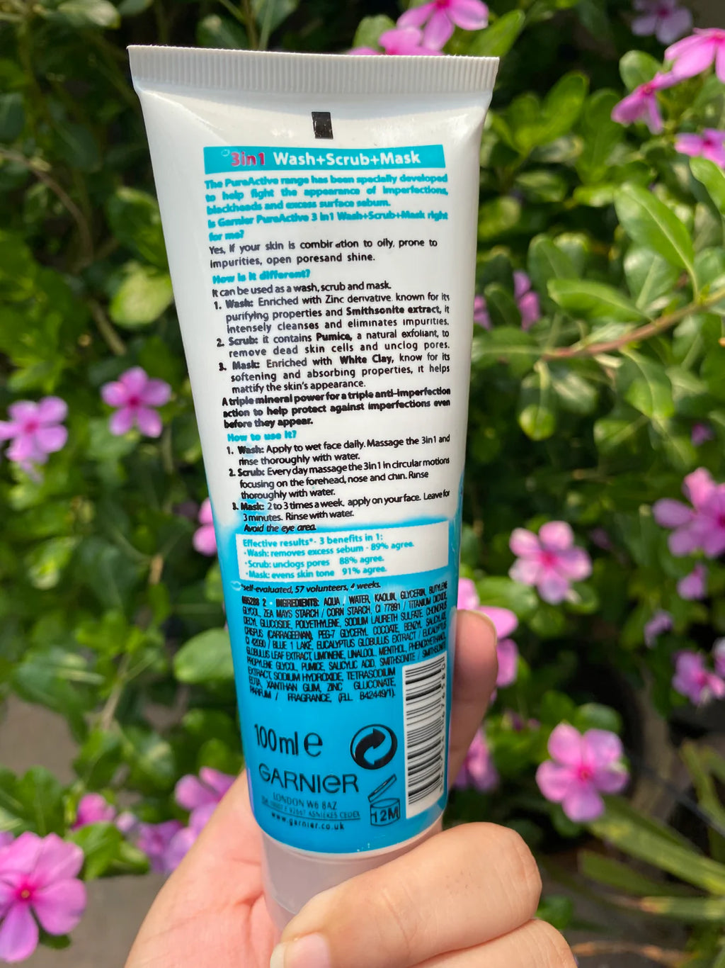 3 in 1 Garnier Skin Natural Pure Active Wash + Scrub + Mask 100ml