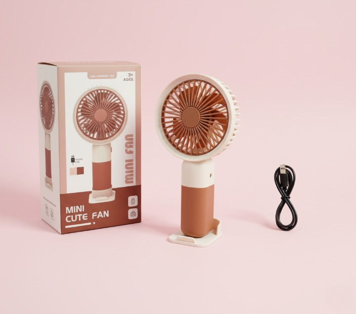 Mini Cute Fan �Portable USB Rechargeable Handheld Cooling Fan for Kids &amp; Adults, Stand/Base Included (Random Color)