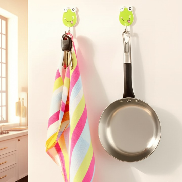 Pack Of 3 Self Adhesive Wall Hooks �Waterproof Cartoon Sticky homes for Home &amp; Kitchen | Heavy Duty Multipurpose Storage Hooks | Easy No-Drill Installation | Strong Adhesive for Glass, Wood, Plastic, Stainless Steel | (Random Color)