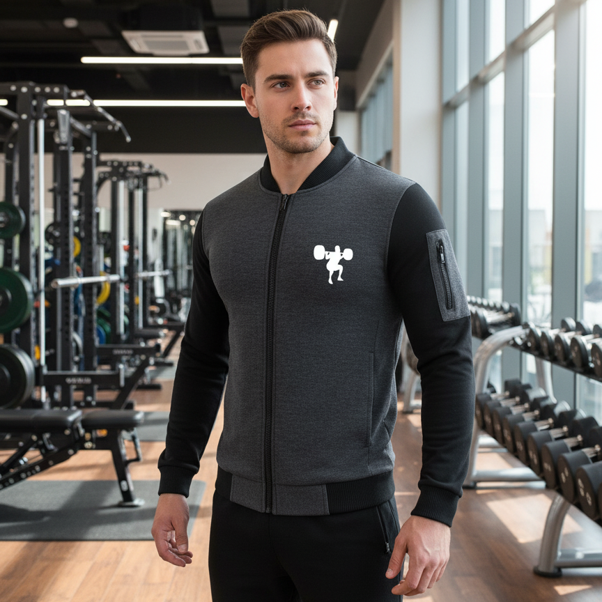 New Winter Collection Charcoal Grey Gym Printed Zipper Jacket for Men &amp; Boys �French Fleece, Premium Quality, Stylish &amp; Comfortable Winter Wear - Medium