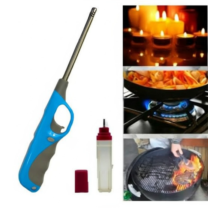 Electronic Refillable Gas Lighter for Kitchen, Stove, Candle, Camping, and Outdoor Use �Durable Butane Ignition with Easy Refill Design, Portable and Eco-Friendly Multipurpose Flame Lighter for Cooking, Grills, Fireplaces, and Travel (Random Color)