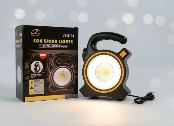 COB LED Work Light JY-819A �Rechargeable Portable Torch with Micro USB Charging, Ultra-Bright Illumination &amp; Durable Design for Home, Car &amp; Outdoor Use