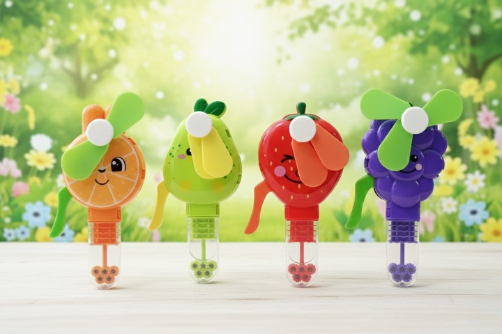 Handheld Fruit Shape Toy Fan for Kids �Cute Cartoon Design, Safe Soft Blades, Portable Mini Fan for Summer Play &amp; Cooling (Random Design)