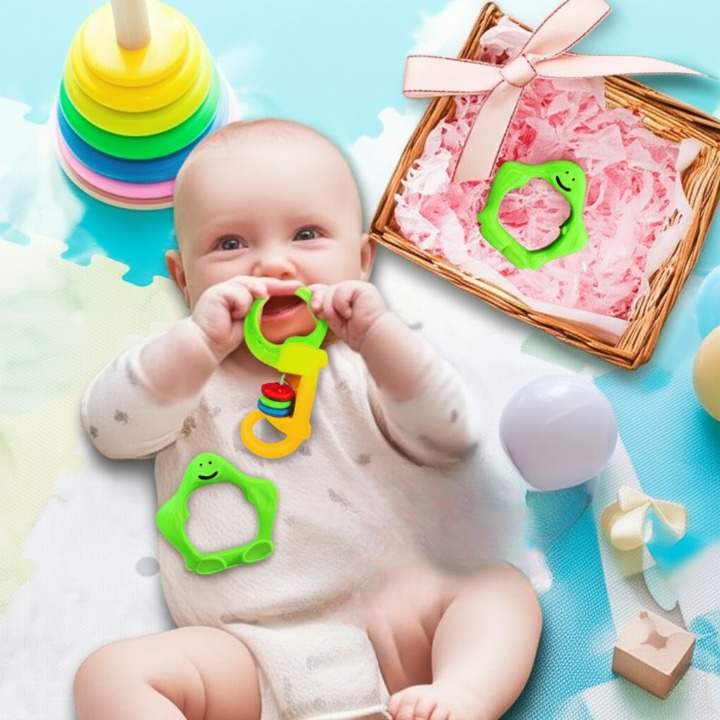 3 Pcs Baby Rattle Set �Non-Toxic Plastic Toys for Newborns, Safe &amp; Lightweight, Colorful Shapes for Sensory and Motor Skill Development (0-3 Years)