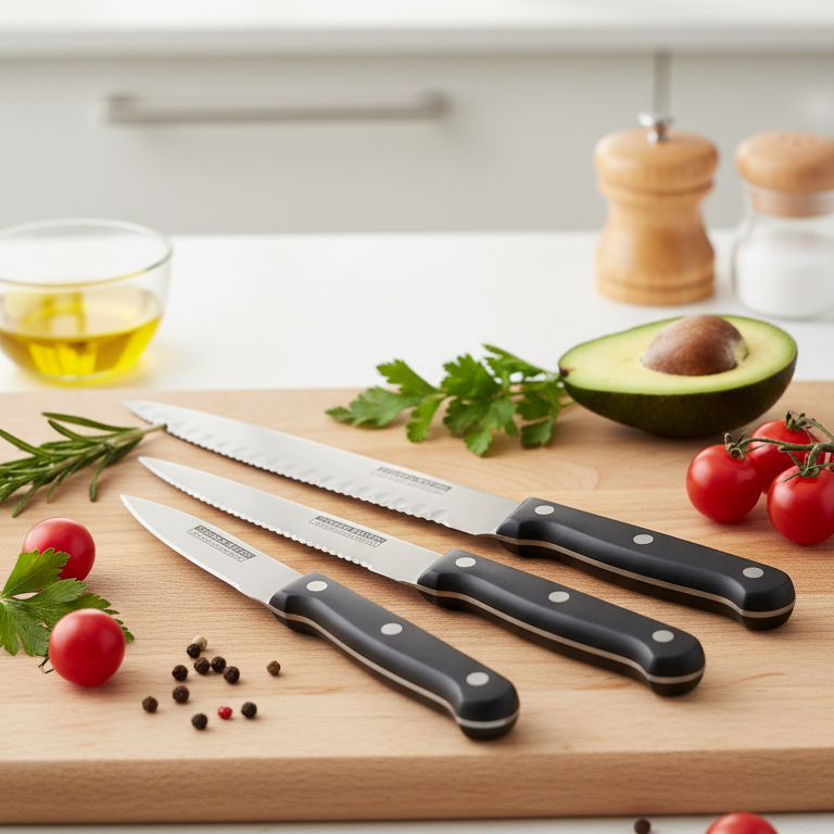 3-Piece Kitchen Knives Set �Black | Non-Stick Coating, Ergonomic Anti-Slip Handles, Perfect for Chopping, Slicing &amp; Dicing | Dishwasher Safe