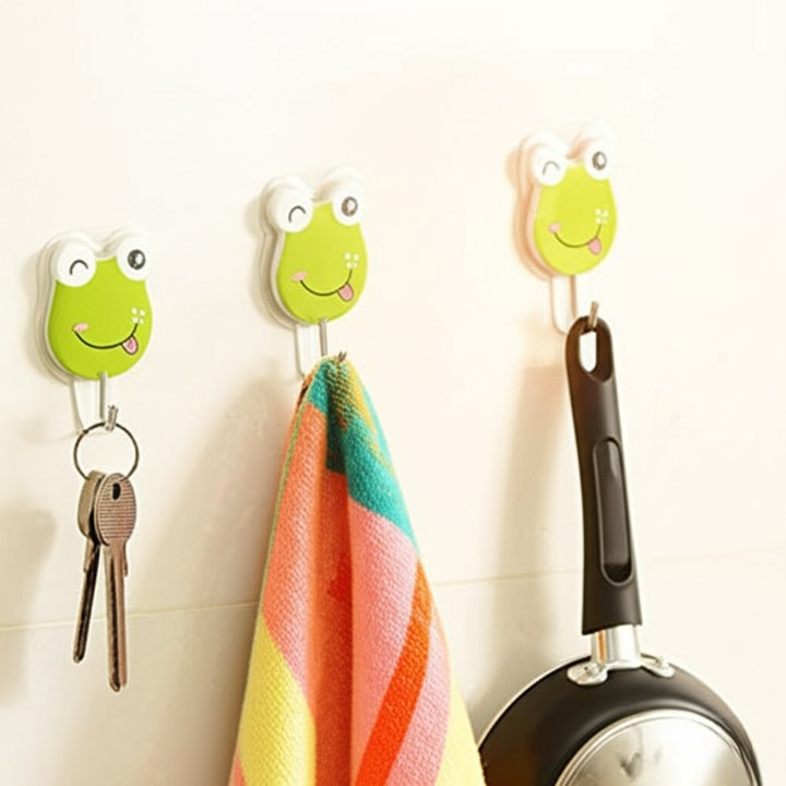Pack Of 3 Self Adhesive Wall Hooks �Waterproof Cartoon Sticky homes for Home &amp; Kitchen | Heavy Duty Multipurpose Storage Hooks | Easy No-Drill Installation | Strong Adhesive for Glass, Wood, Plastic, Stainless Steel | (Random Color)