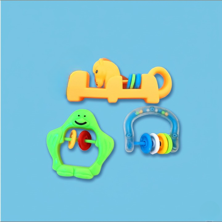 3 Pcs Baby Rattle Set �Non-Toxic Plastic Toys for Newborns, Safe &amp; Lightweight, Colorful Shapes for Sensory and Motor Skill Development (0-3 Years)