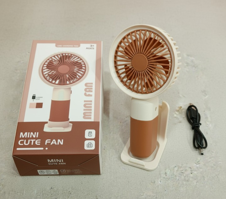 Mini Cute Fan �Portable USB Rechargeable Handheld Cooling Fan for Kids &amp; Adults, Stand/Base Included (Random Color)