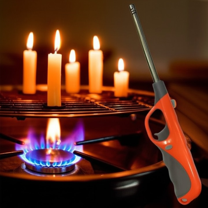 Electronic Refillable Gas Lighter for Kitchen, Stove, Candle, Camping, and Outdoor Use �Durable Butane Ignition with Easy Refill Design, Portable and Eco-Friendly Multipurpose Flame Lighter for Cooking, Grills, Fireplaces, and Travel (Random Color)