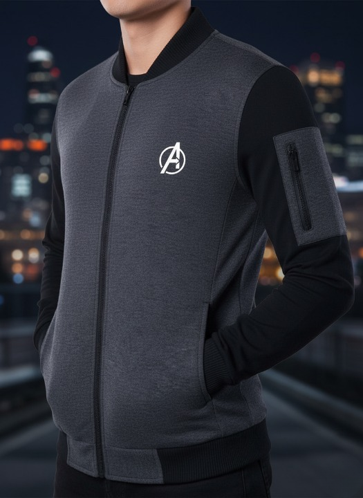 New Winter Collection Charcoal Grey Avenger Printed Zipper Jacket for Men &amp; Boys �Premium French Fleece, Stylish, Comfortable &amp; Durable Winter Wear - Medium