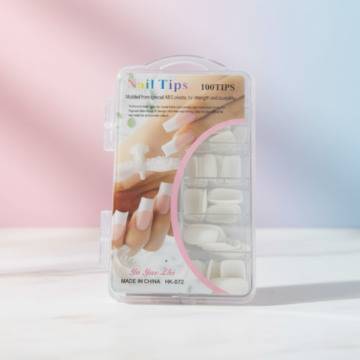 100 Pcs Fake Nails Set �White ABS Plastic Nail Tips, Durable &amp; Easy-to-Apply, Smooth Finish for DIY Nail Art &amp; Professional Salon Manicure