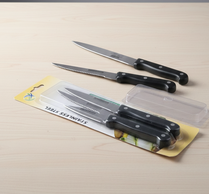 3-Piece Kitchen Knives Set �Black | Non-Stick Coating, Ergonomic Anti-Slip Handles, Perfect for Chopping, Slicing &amp; Dicing | Dishwasher Safe