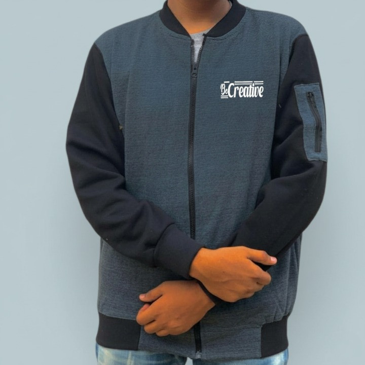 New Winter Collection Charcoal Grey ?e Creative�Printed Zipper Jacket for Men &amp; Boys �French Fleece, Premium Quality, Stylish &amp; Comfortable Winter Wear - Medium