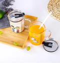 Unicorn Shape 350 ML Glass Mug with Straw and Lid Creative Cartoon Children's Glass Milk Cup Juice Glass Drink Ware Water Bottle 1 pcs (Unicorn Shape )