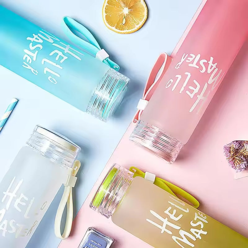 Frosted Glass Water Bottle With Hello Master Decal Logo - 400ml  (Random color)