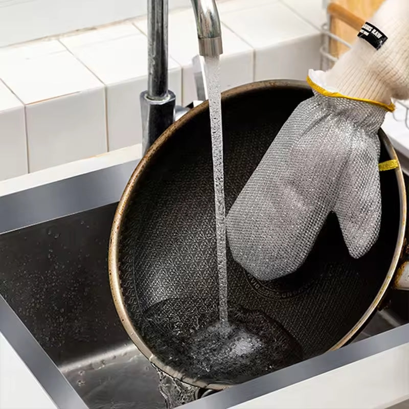 Multipurpose Wire Dishwashing Gloves | Dishwashing Rags for Wet and Dry, Steel Wire Miracle Cleaning Cloth with Glove Shape, Non-Scratch Wire Dish Cloths for Washing Dishes, Kitchen | Anti-heat aluminium gloves
