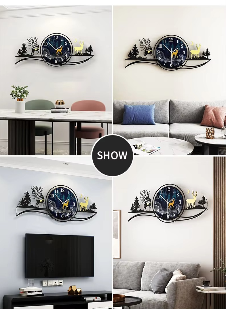 forest figure Deer  3d wood Wall clock blue jungle with light  Fancy Clocks for Bedroom and Drawing Room(with light)