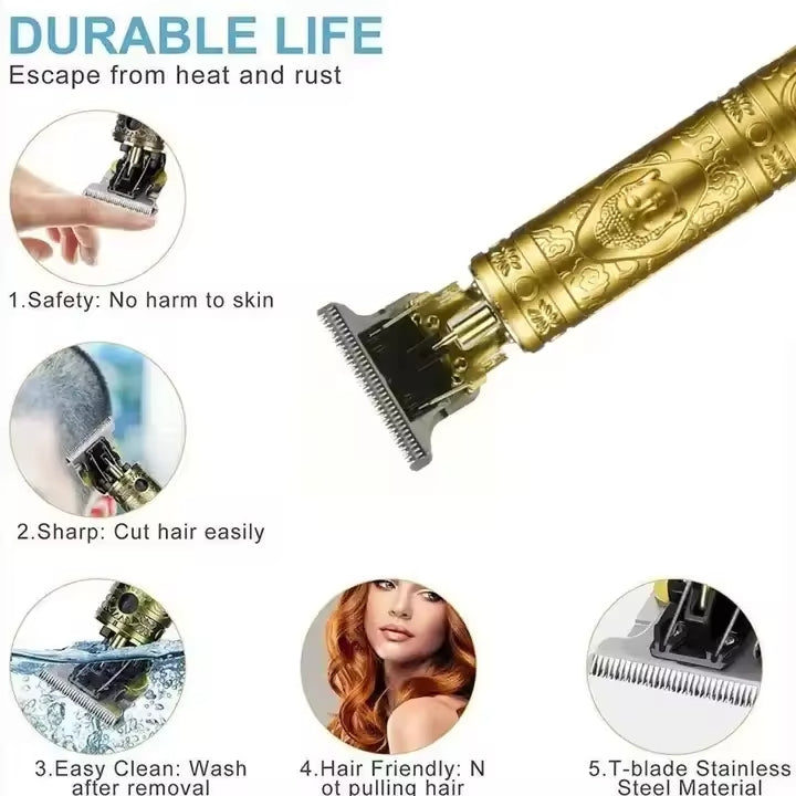 (plastic body) Vintage T9 Hair Trimmer Cordless Professional Hair Clippers Electric Trimmers For Men Metal head (random color)