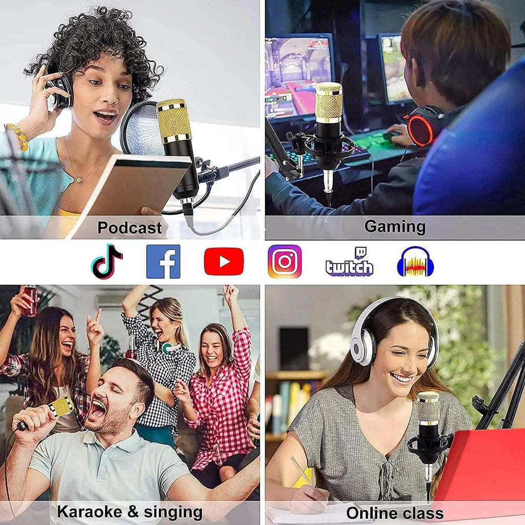 V8 Bm-800 Podcast Mic Set With Live Sound Card,Condenser Microphone With Rechargeable 12 Kinds Of Auxiliary Background For Karaoke Singing, Youtube Recording Mic