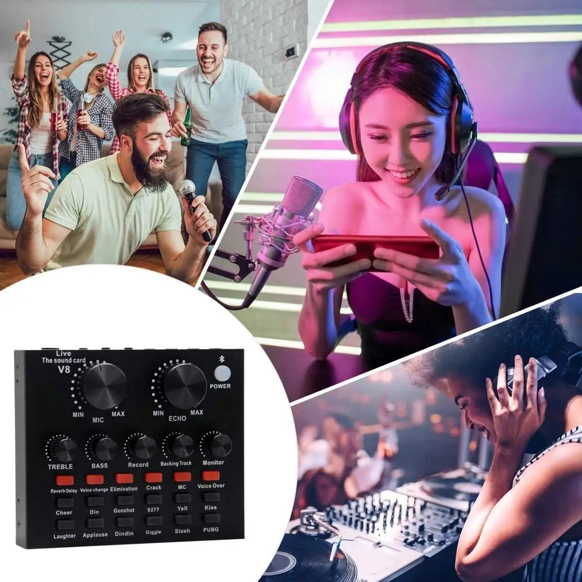 V8 Bm-800 Podcast Mic Set With Live Sound Card,Condenser Microphone With Rechargeable 12 Kinds Of Auxiliary Background For Karaoke Singing, Youtube Recording Mic