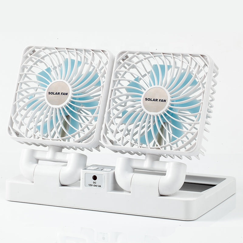 Double Head Solar Portable Desktop Air Conditioning Fan | Double Head Solar Fan - Rechargeable Fan Strong Cold Air Fast Cooling USB Fan for Indoor/Outdoor - 12 Inch (Random Color)