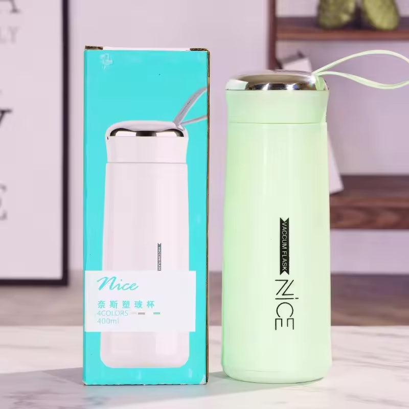 Nice Glass Bottle Water Mini Flask Bottle With Vaccum Flask And Loop Temperature Resistant,400ml (random Colors)