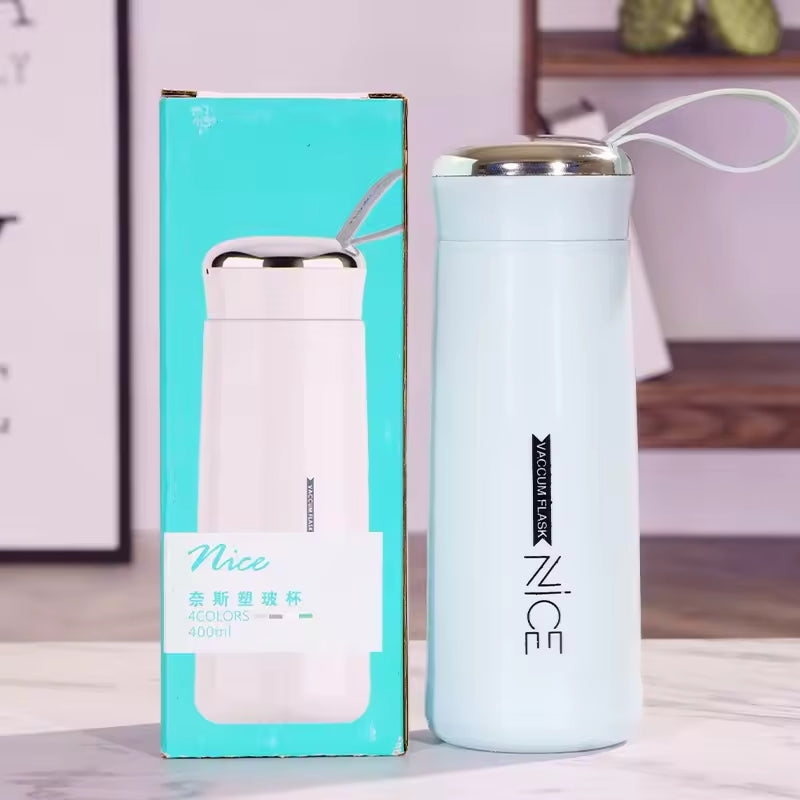 Nice Glass Bottle Water Mini Flask Bottle With Vaccum Flask And Loop Temperature Resistant,400ml (random Colors)