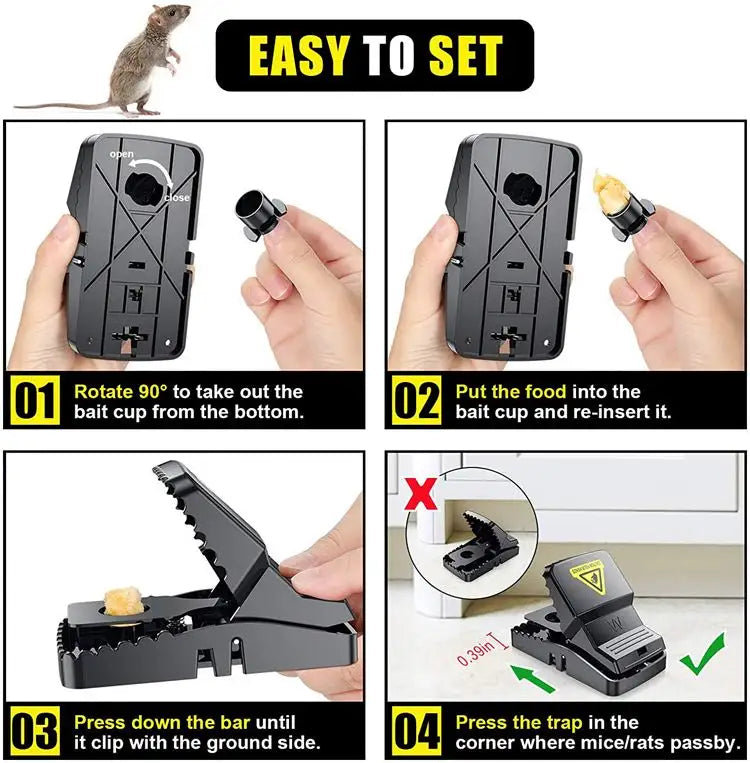 Best Seller  Catcher Automatic Spring Reusable Plastic Black Rat Mice Mouse Traps
