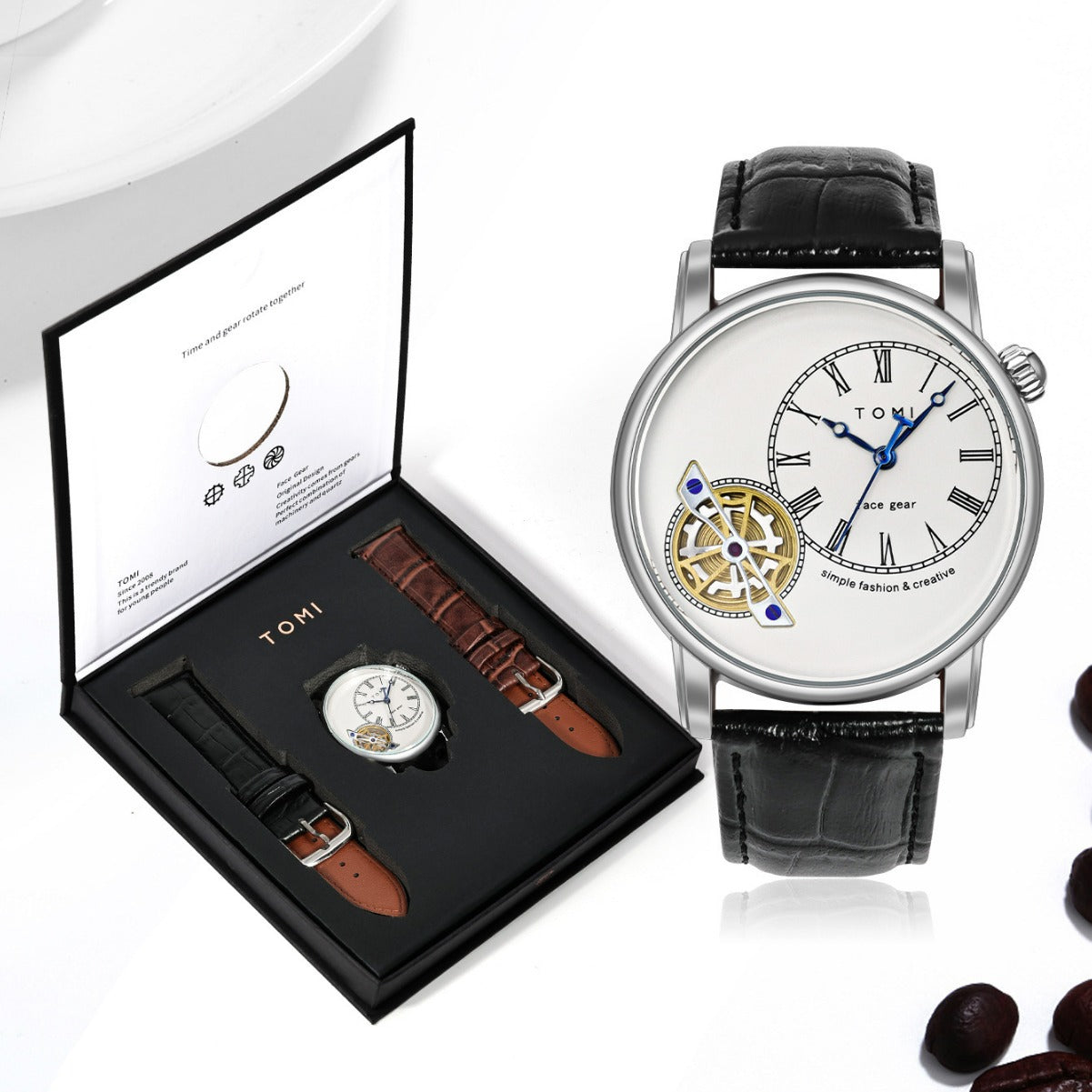 Men's Watch Analog Leather Wrist Watch �Elegant Quartz Watch with Double Strap &amp; 3ATM Waterproof ( Random Color )