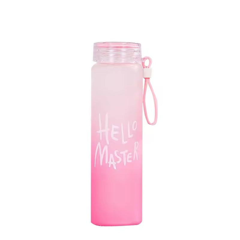 Frosted Glass Water Bottle With Hello Master Decal Logo - 400ml  (Random color)