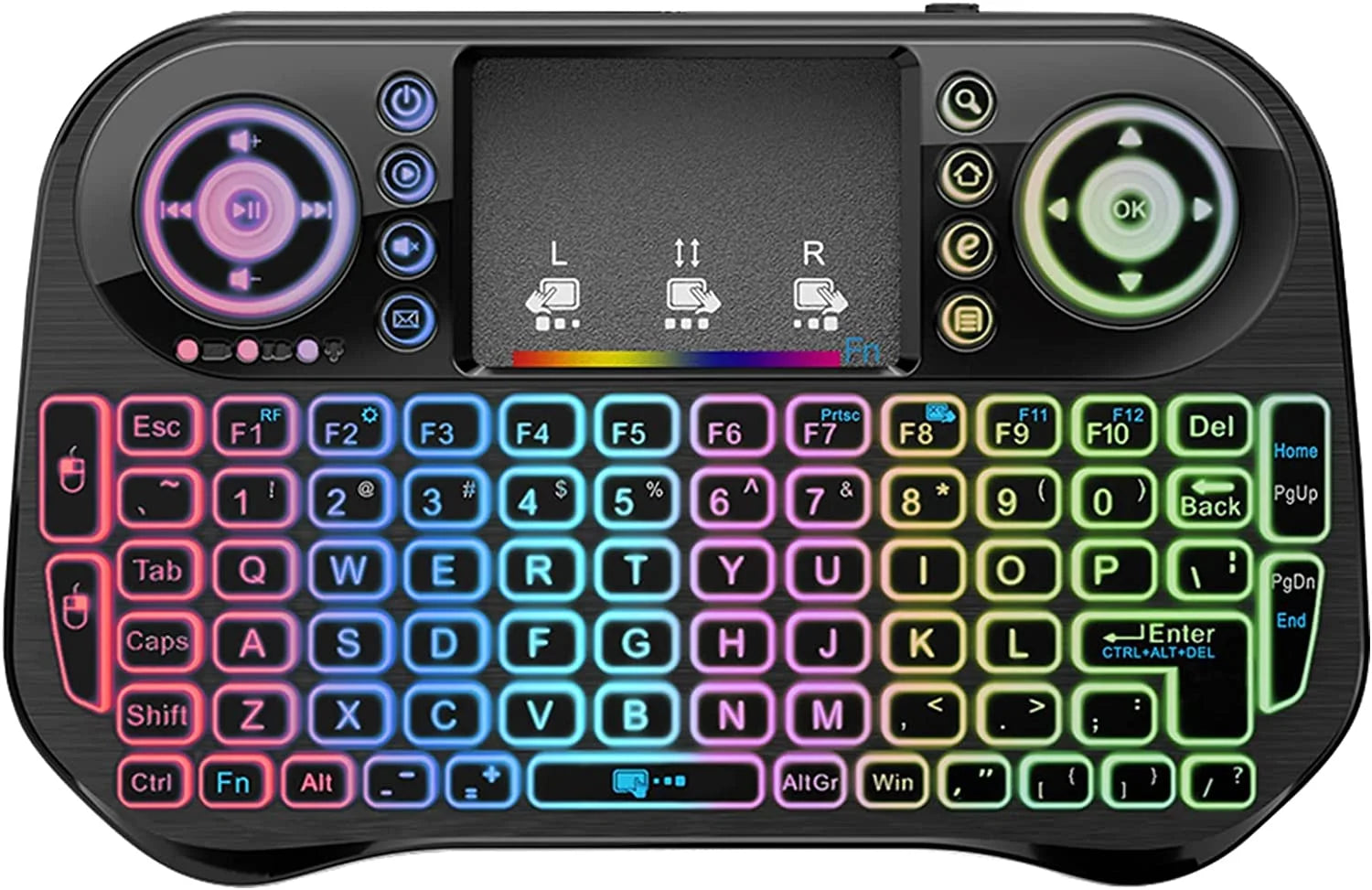 I10 Mini Wireless + Bluetooth 7 Color Backlit Light 2.4Ghz Air Mouse With Touchpad