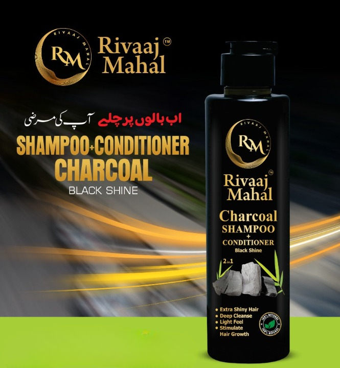 Rivaaj Mahal Charcoal Shampoo + Conditioner �Black Shine Formula for Deep Clean &amp; Smooth Finish 200ml