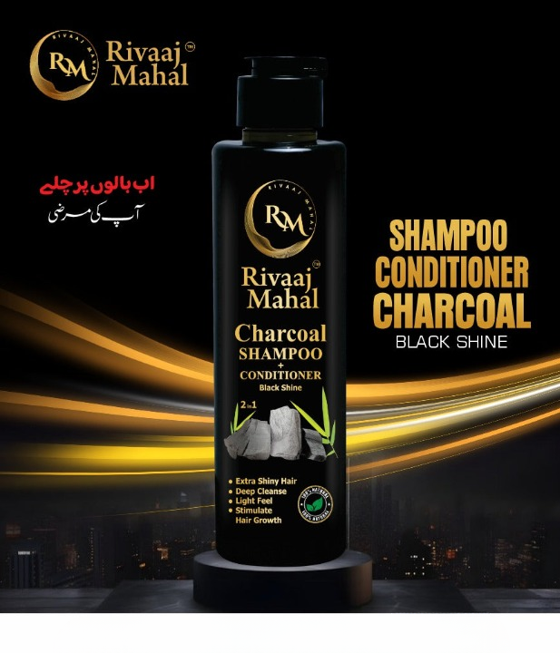 Rivaaj Mahal Charcoal Shampoo + Conditioner �Black Shine Formula for Deep Clean &amp; Smooth Finish 200ml