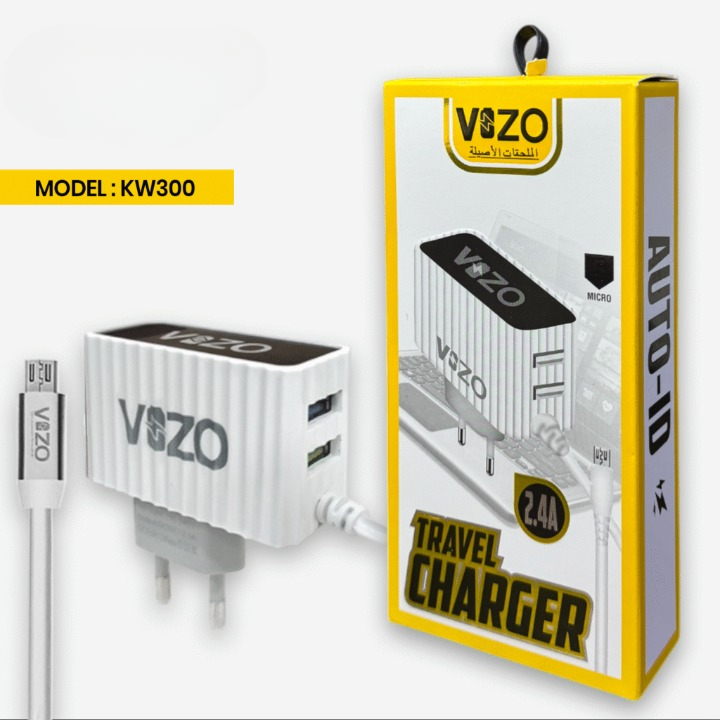 Kw300 2.4A Fast Travel Charger | Android Phone Charger with Data Cable -KW300 �Dual USB Wall Charger with Built-in Micro USB Cable - Charger For Mobile Phone