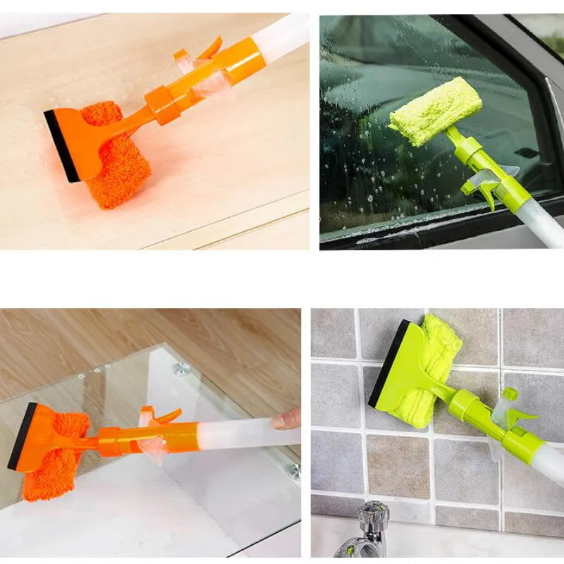 3 in 1 Fiber Wiper Sprayer  Wash, Wipe and Soak | Window Squeegee Kit, Cleaning Tool with Detachable Microfiber Cloth Rubber Scraper &amp; Sprayer, Portable Window Cleaner Combo for Car, (Random color)