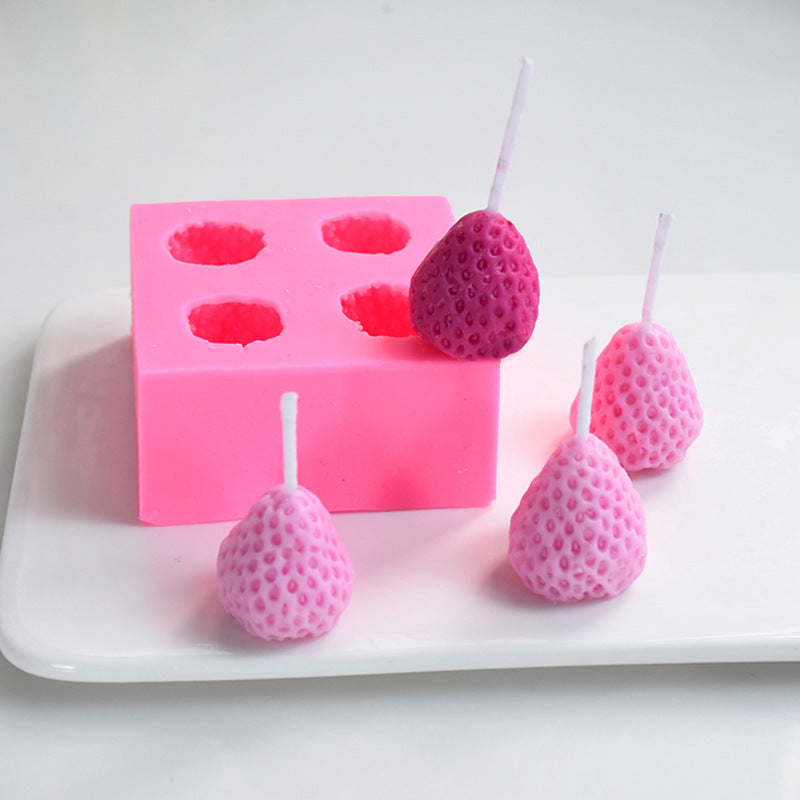 Pink 3D Strawberry Silicone Candles Mold for Home & Party Use