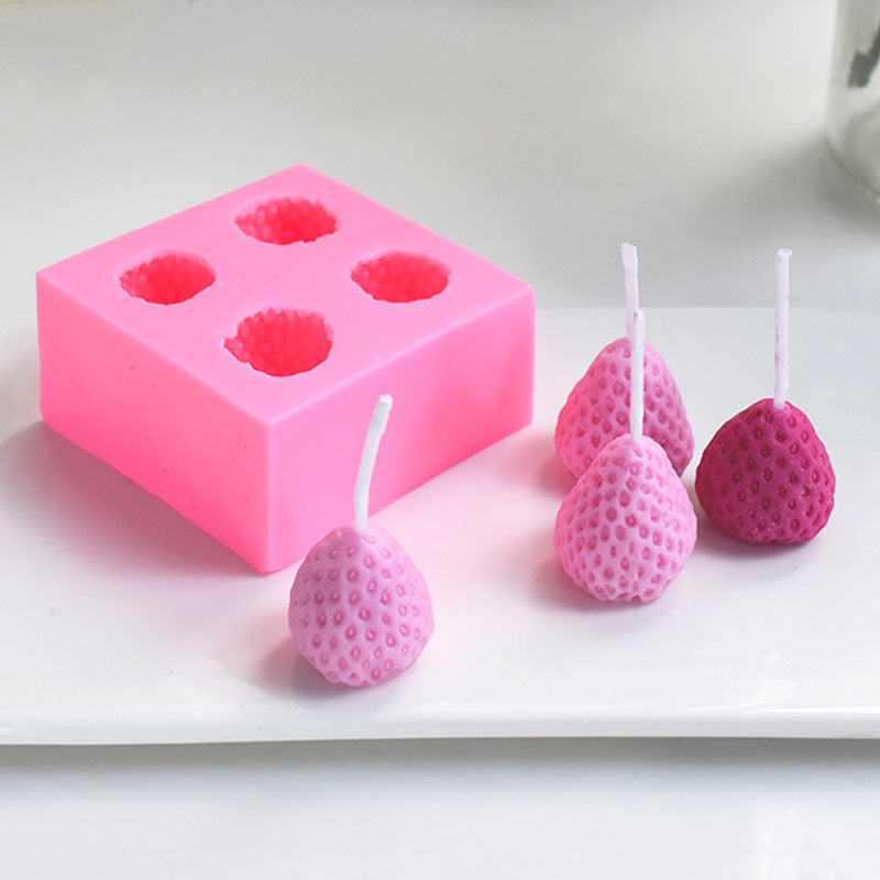 Pink 3D Strawberry Silicone Candles Mold for Home & Party Use