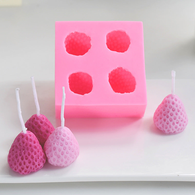 Pink 3D Strawberry Silicone Candles Mold for Home & Party Use