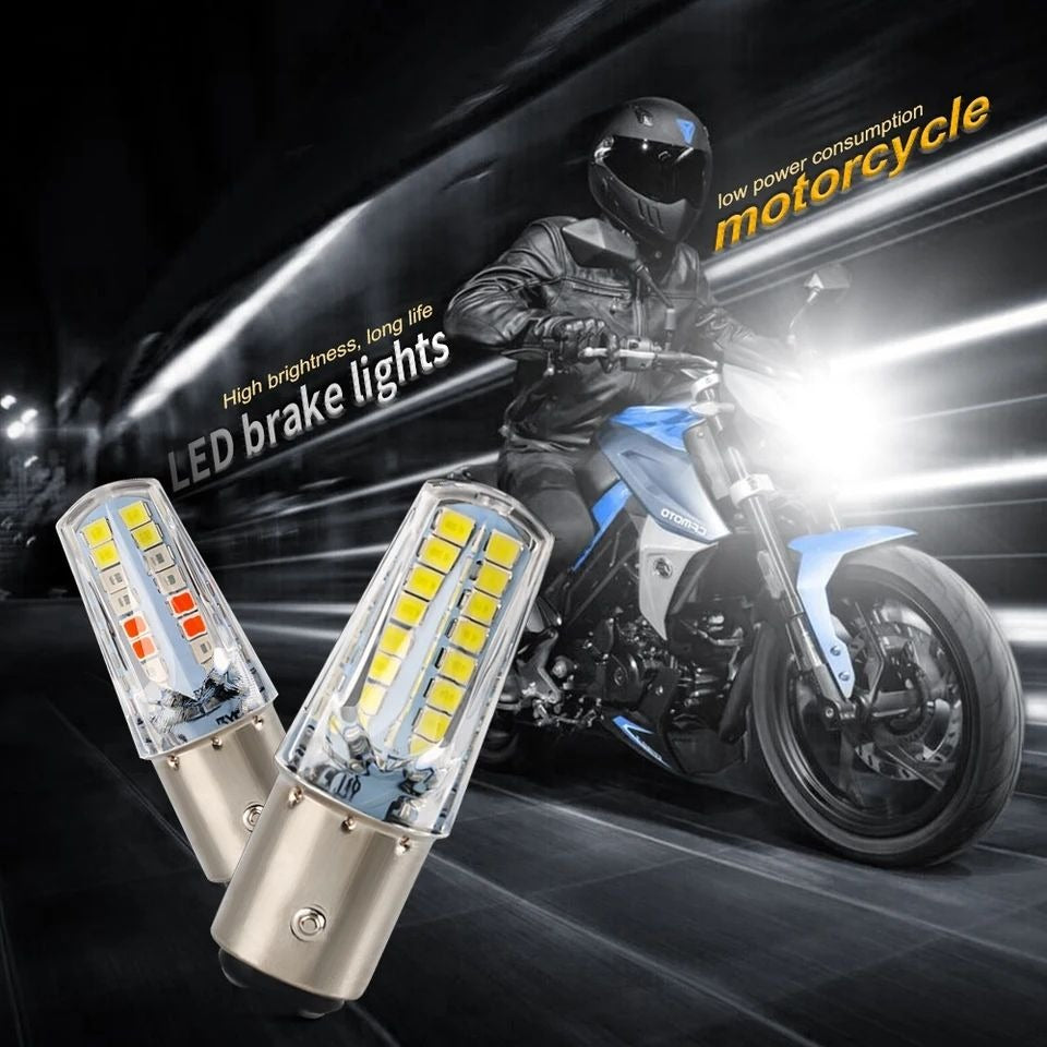 Pack of 2 �Headlight &amp; Backlight Bulb | Yellow/White Beam + Red/Blue Flasher | Universal for All Bikes
