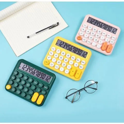 12 digits Keyboard Style Calculator | Mechanical Buttons for Desktop financial accounting cell operated (random color)
