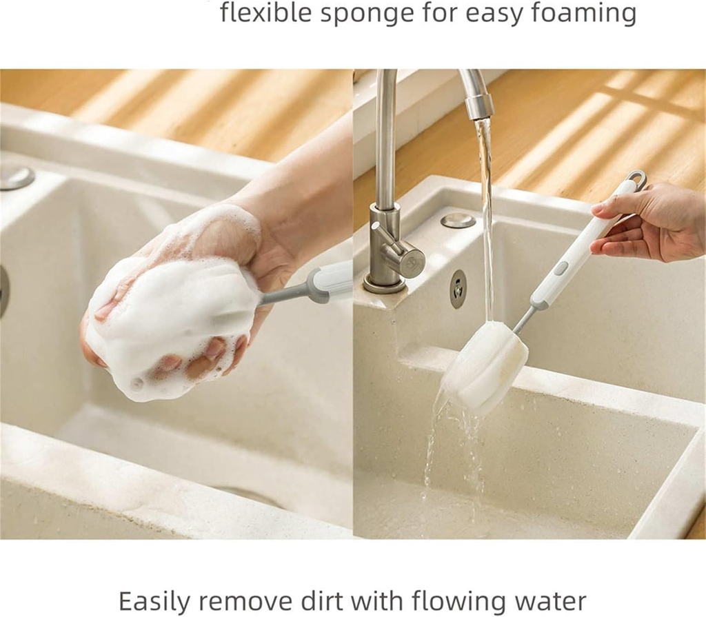 Long Handle Cup Cleaner Brush - Sponge Bottle Cleaner Brush for Cups, Water Bottles ( Random Color)