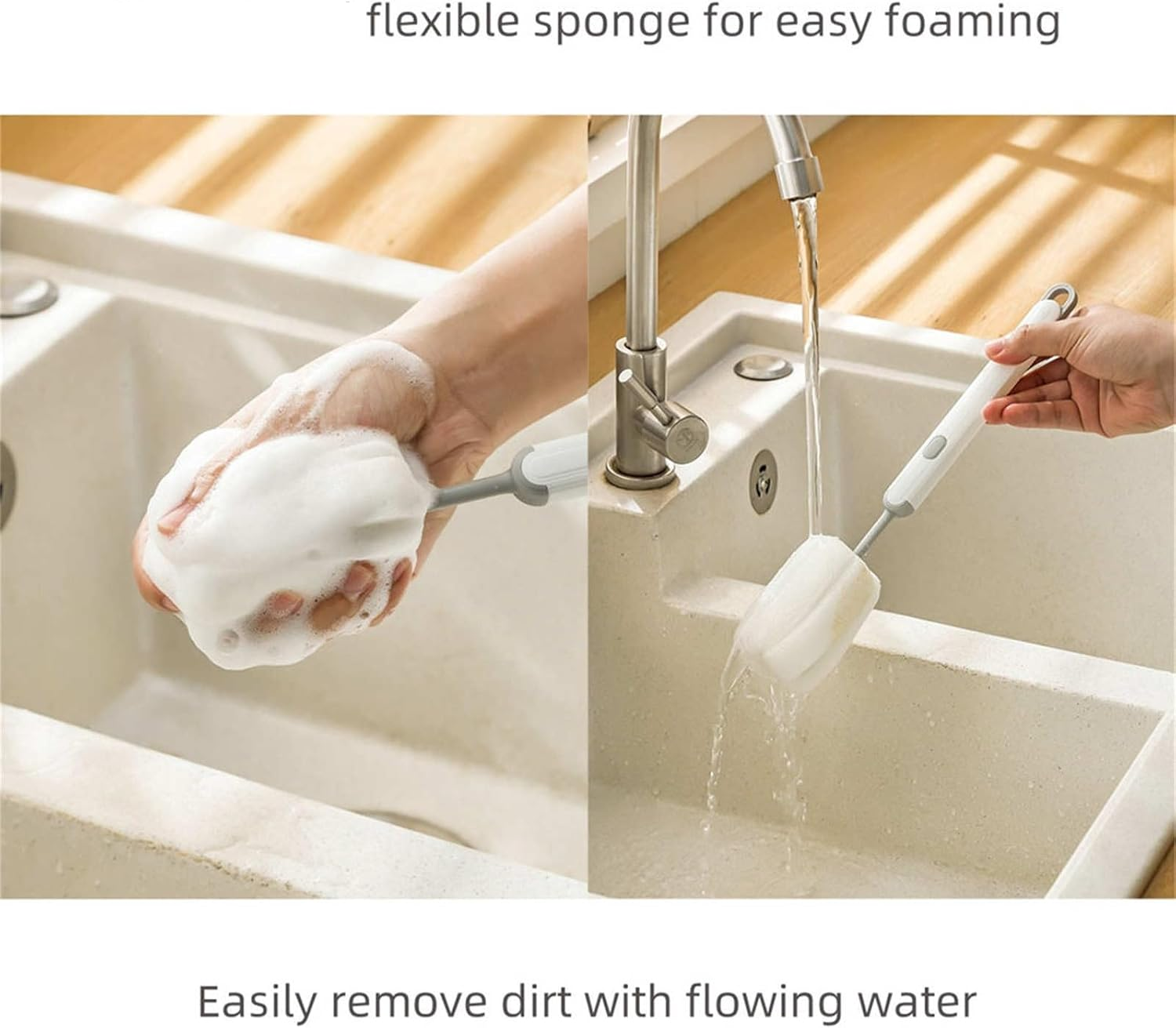 Long Handle Cup Cleaner Brush - Sponge Bottle Cleaner Brush for Cups, Water Bottles ( Random Color)